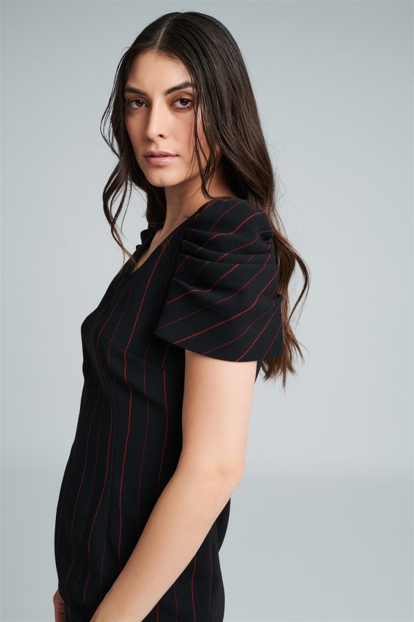 Φόρεμα ριγέ με φούσκα μανίκι by Badoo fashion - Image 2