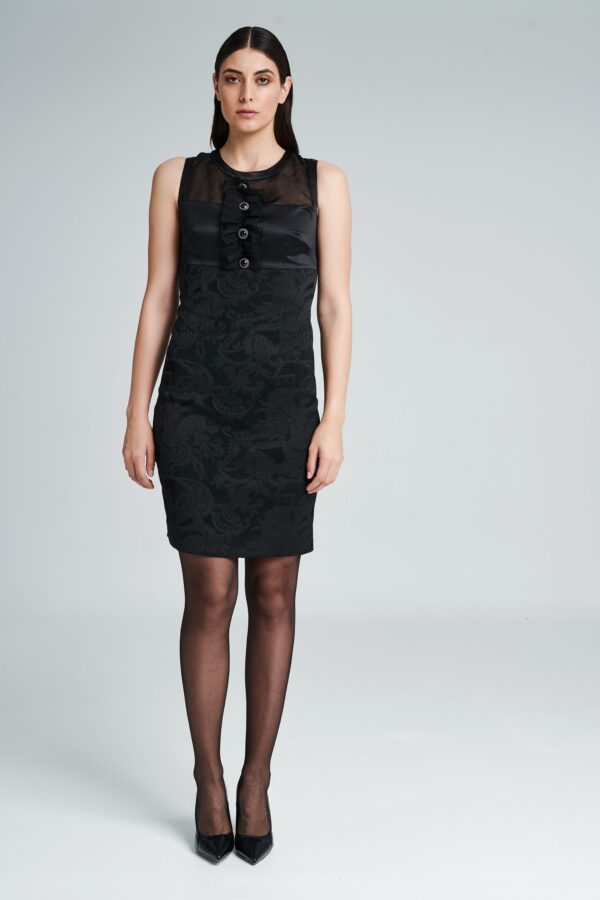 Φόρεμα μπροκάρ αμάνικο με οργάντζα - Image 1