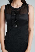 Φόρεμα μπροκάρ αμάνικο με οργάντζα - Image 3