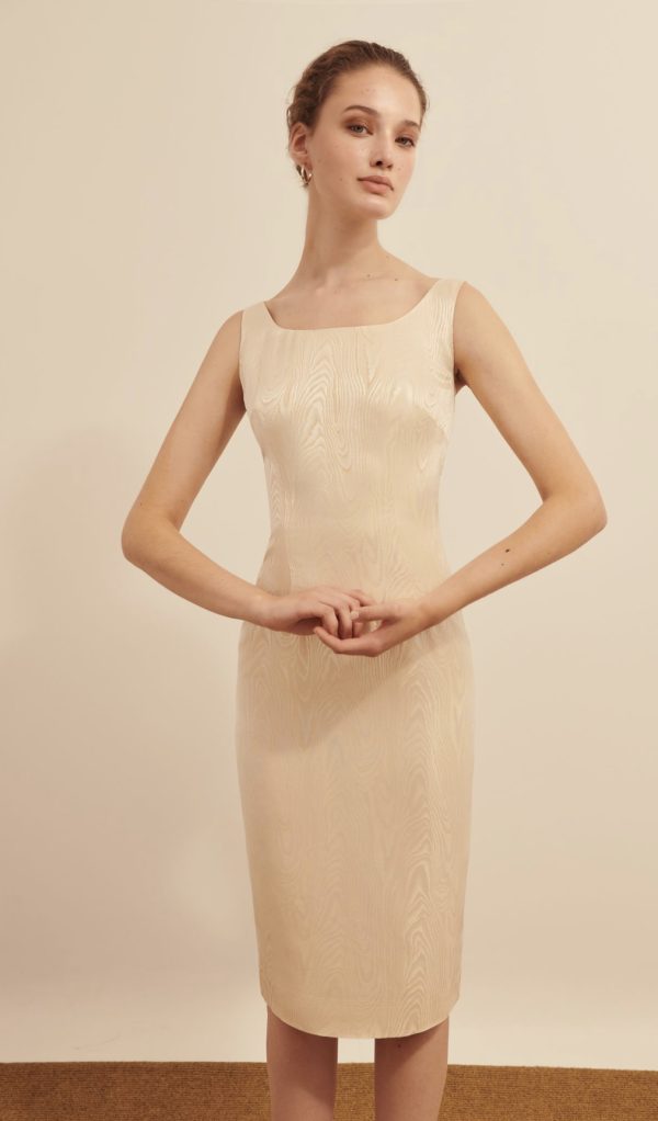 683B45E3-A52B-43E0-AB6F-16CE5EF4E473 Σατενιζέ φόρεμα εκρού - Image 1