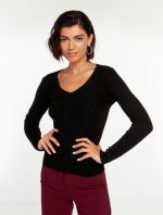 Ριμπ μπλούζα με V μαύρο