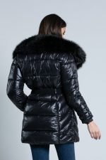 Μακρυμάνικο πουπουλένιο μπουφάν ISLANDER με φαρδύ γιακά από ψεύτικη γούνα. περισσότερη ζώνη Black - Image 3