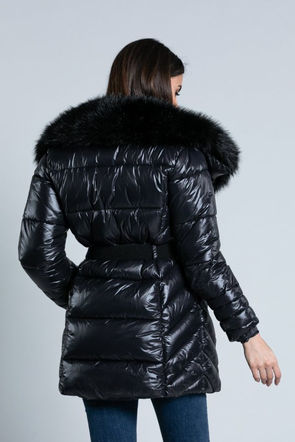 Μακρυμάνικο πουπουλένιο μπουφάν ISLANDER με φαρδύ γιακά από ψεύτικη γούνα. περισσότερη ζώνη Black - Image 3