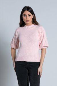Πουκάμισο BUB με μανίκια μπαλόνι 3/4 και λαιμόκοψη ροζ