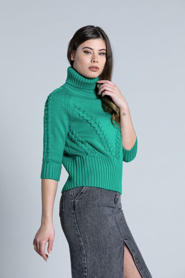 Πουλόβερ SCIT ζιβάγκο με μισό μανίκι με λεπτομέρειες από πλεξούδα - Image 2