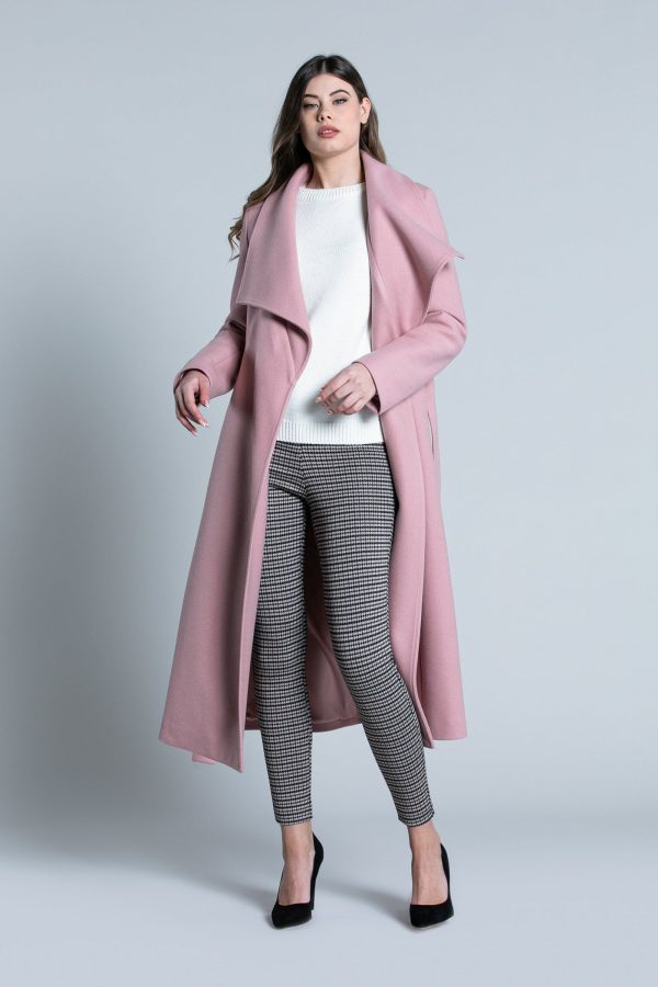 Μακρυμάνικο παλτό RIMMO με φαρδύ γιακά συν ζώνη Ροζ - Image 4