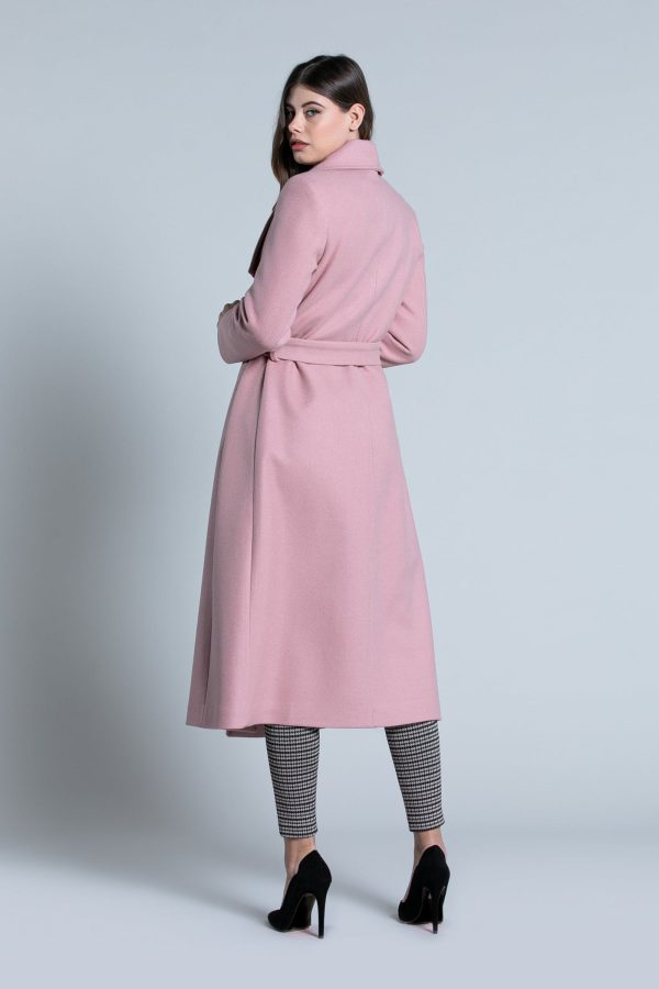 Μακρυμάνικο παλτό RIMMO με φαρδύ γιακά συν ζώνη Ροζ - Image 3