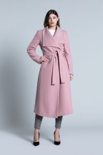 Μακρυμάνικο παλτό RIMMO με φαρδύ γιακά συν ζώνη Ροζ