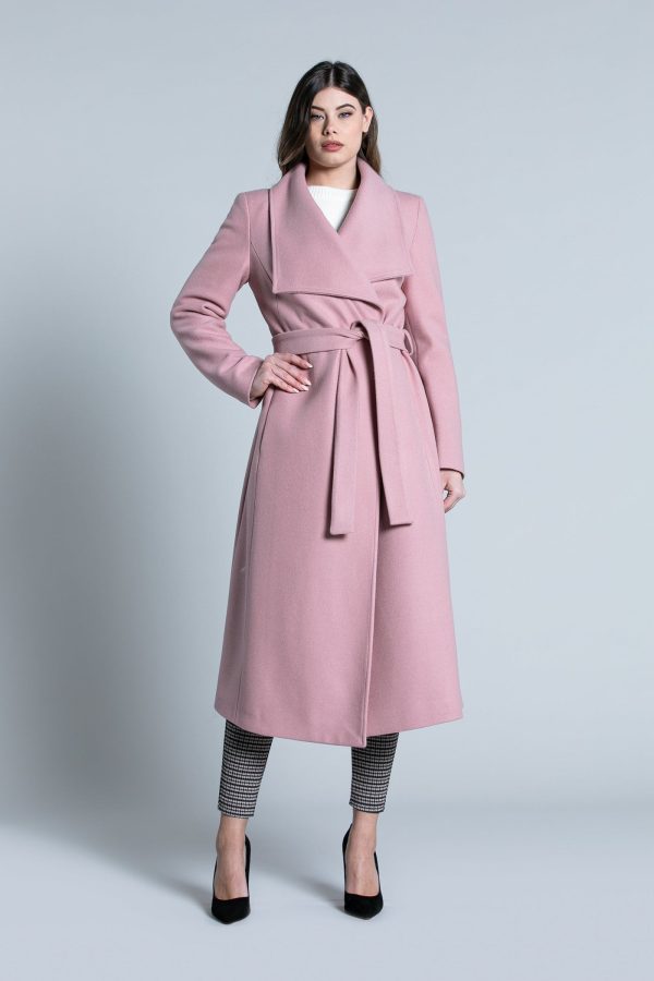 777CAD21-010A-468E-B4F7-4E8239EC9484 Μακρυμάνικο παλτό RIMMO με φαρδύ γιακά συν ζώνη Ροζ - Image 1