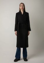 Σταυρωτό παλτό με ζώνη black