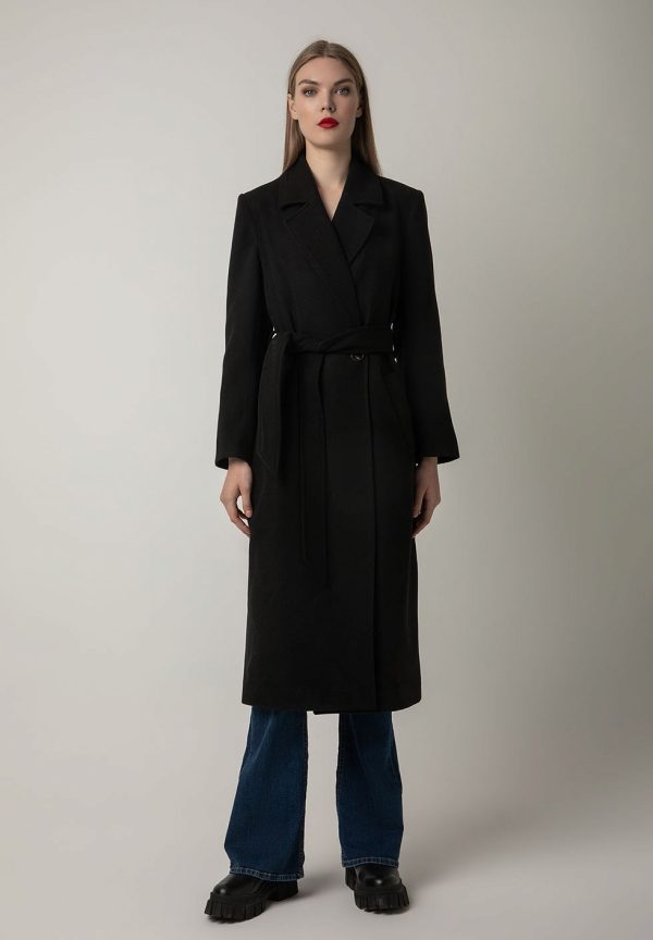 Σταυρωτό παλτό με ζώνη black - Image 1