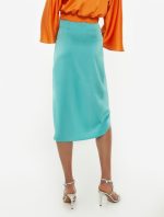 Wrap φούστα σατινέ με κόμπο aqua - Image 2