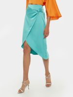 Wrap φούστα σατινέ με κόμπο aqua - Image 3
