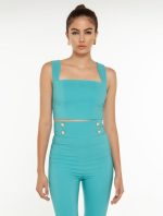 Σετ Τοπ με τετράγωνη λαιμόκοψη με 'Ισιο παντελόνι με κουμπιά - Image 3