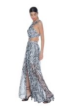 Φόρεμα ALGEDI μακρύ εξώπλατο τοπ με αξεσουάρ και σκίσιμο μπροστά από σχέδιο ζέβρας - Image 3