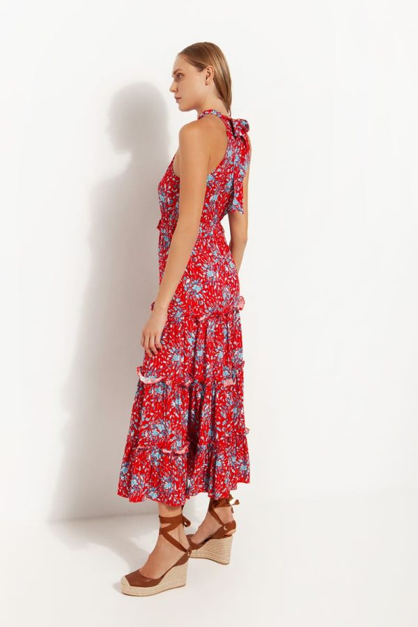 Μαξι Φλοράλ φόρεμα με παρτούς ώμους - Image 4