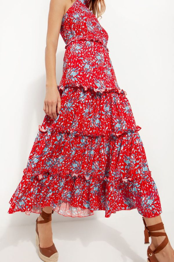 Μαξι Φλοράλ φόρεμα με παρτούς ώμους - Image 3