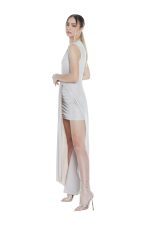 Αμάνικο φόρεμα ACHIRD με χιαστί λαιμόκοψη και καρφίτσα και μαζεμένη φούστα - Image 4