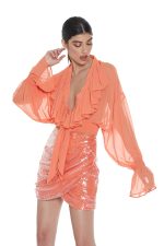 μακρυμάνικο πουκάμισο με βαθύ λαιμόκοψη και κουμπιά voilant και smocking plus - Image 2