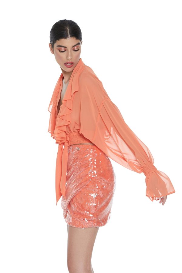 μακρυμάνικο πουκάμισο με βαθύ λαιμόκοψη και κουμπιά voilant και smocking plus - Image 3