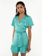 Satin φόρεμα με βολάν - Image 2