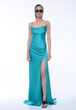 Margarita satin maxi dress petrol - Image 5