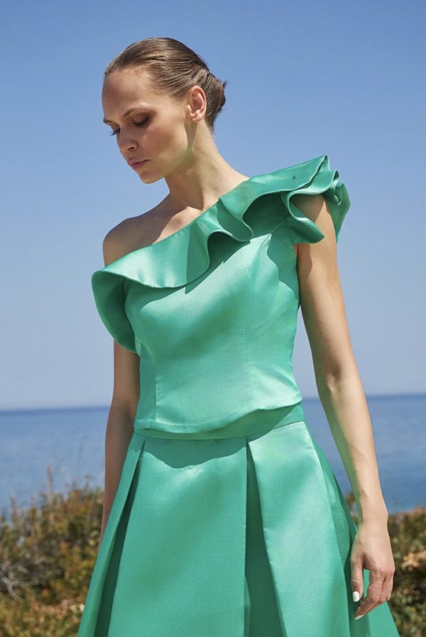 Σετ Μπούστο σατινέ με βολάν με Φούστα σατινέ με πιέτες - Image 4