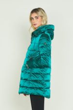 μακρυμάνικο πουπουλένιο μπουφάν με κουκούλα, κορδόνι, φερμουάρ και σατέν τσέπες - Image 3