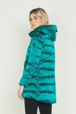 μακρυμάνικο πουπουλένιο μπουφάν με κουκούλα, κορδόνι, φερμουάρ και σατέν τσέπες - Image 4