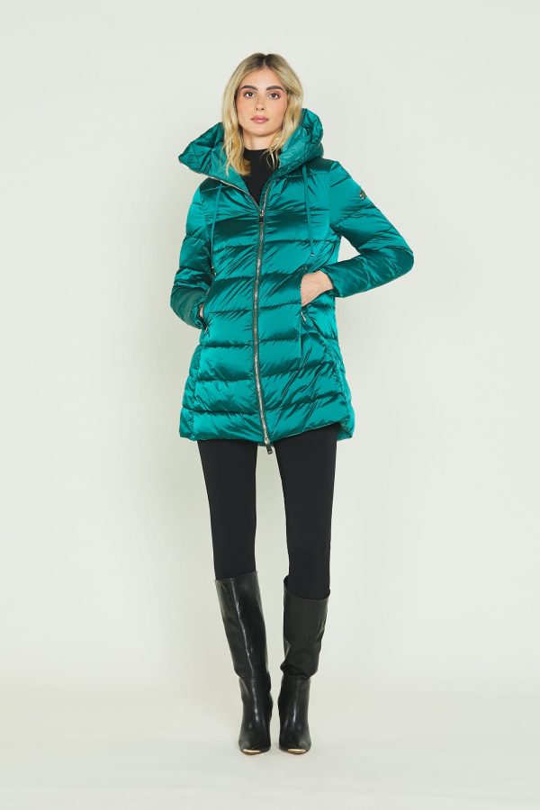 μακρυμάνικο πουπουλένιο μπουφάν με κουκούλα, κορδόνι, φερμουάρ και σατέν τσέπες - Image 5