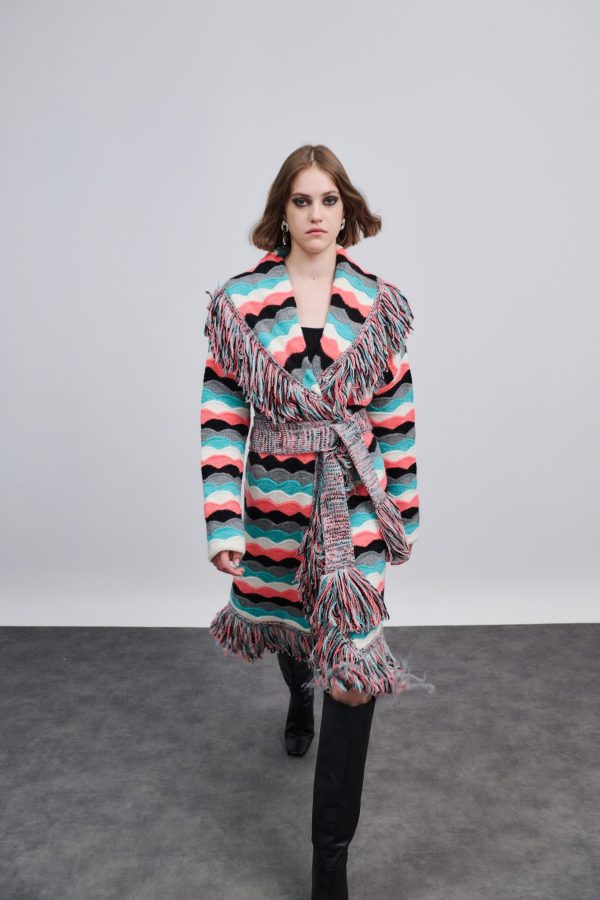 Πλεκτή ζακέτα κρόσια με ζώνη - Image 1