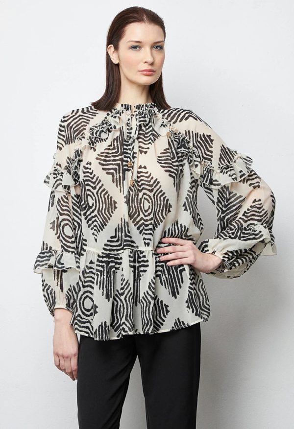 Μπλούζα εμπριμέ με βολάν - Image 2