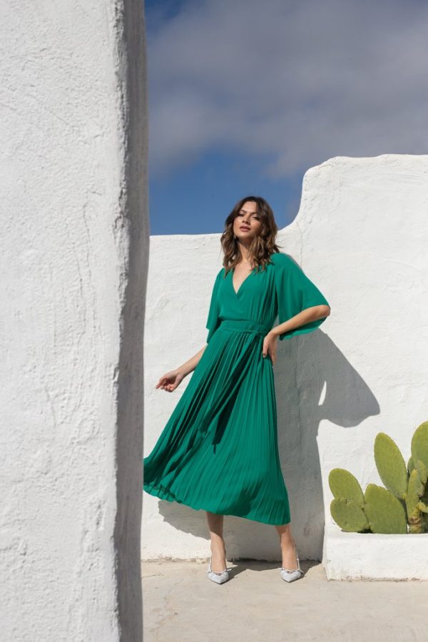 Φόρεμα μίντι με διαφάνεια στα μανίκια πράσινο - Image 1