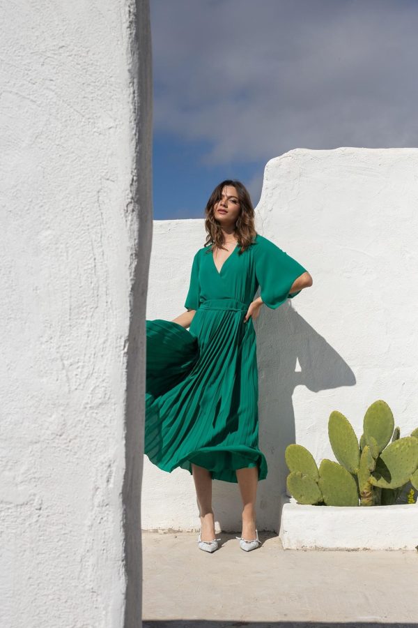 Φόρεμα μίντι με διαφάνεια στα μανίκια πράσινο - Image 4