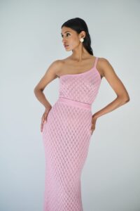 Σετ Top Lurex One Shoulder με Skirt Lurex Maxi