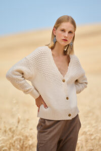 Wool Blend Textured V – Neck Cardiga