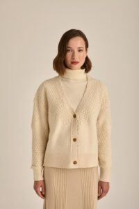 Wool Blend Textured V – Neck Cardiga - Image 3