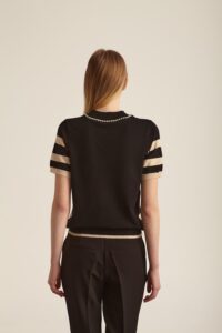 Short Sleeve Striped Mock Neck Sweater - Image 3