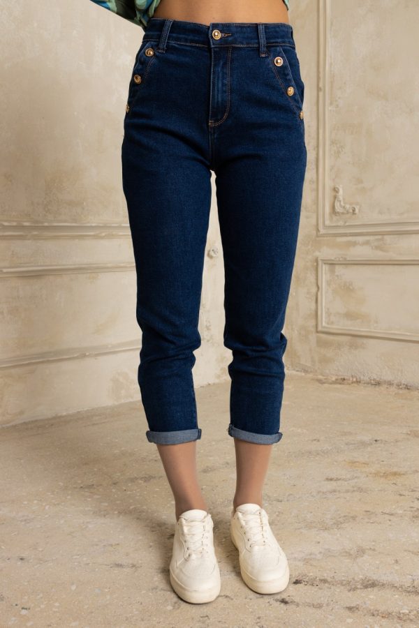 Παντελόνι τζιν σε στενή γραμμή με χρυσά κουμπιά - Image 1