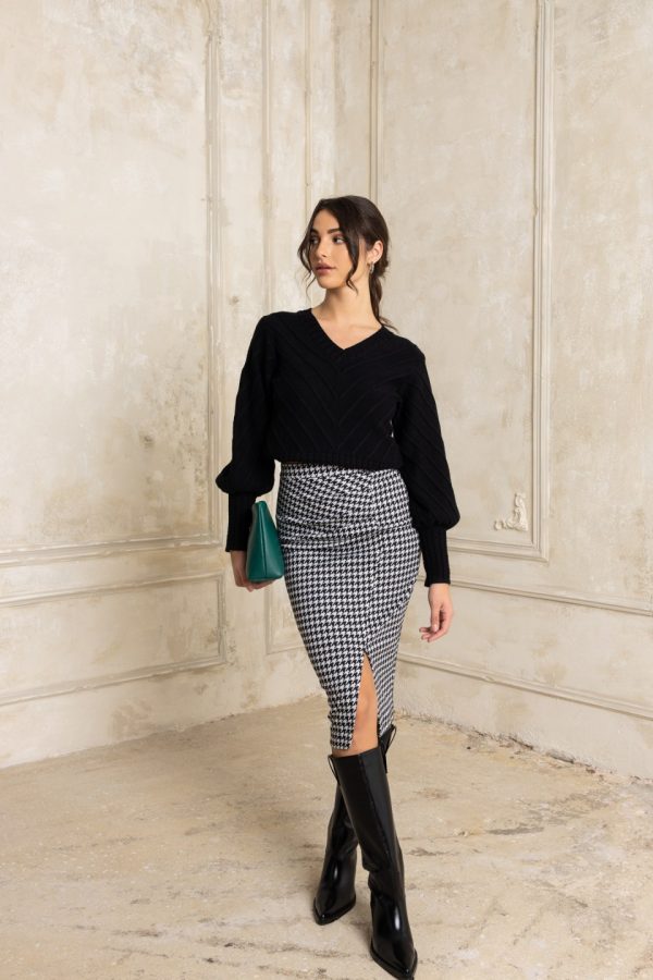 Φούστα μίντι με σκίσιμο καρό - Image 1