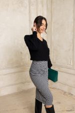 Φούστα μίντι με σκίσιμο καρό - Image 2