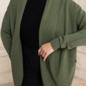 Ζακέτα μακρυμάνικη με τσέπες χακι