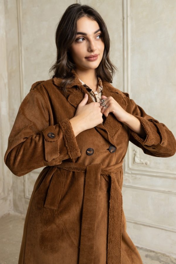 Κοτλέ ημίπαλτο με γουνάκι εσωτερικά ταμπά - Image 2