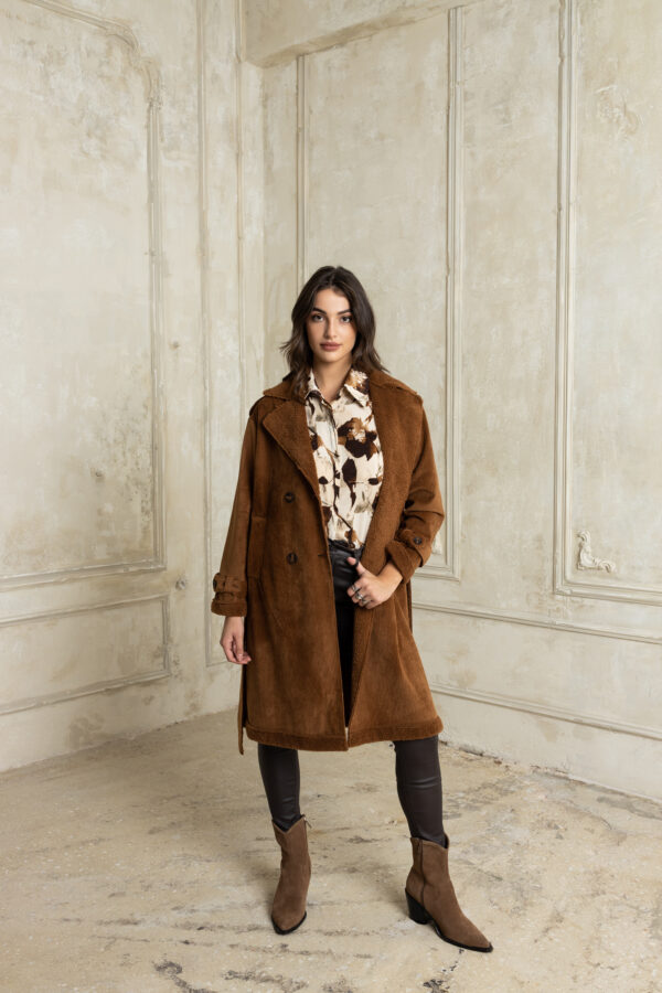 Κοτλέ ημίπαλτο με γουνάκι εσωτερικά ταμπά - Image 4