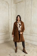 Κοτλέ ημίπαλτο με γουνάκι εσωτερικά ταμπά - Image 4