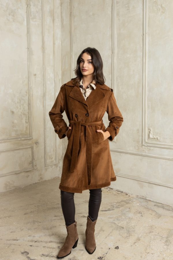 Κοτλέ ημίπαλτο με γουνάκι εσωτερικά ταμπά - Image 1