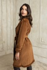 Κοτλέ ημίπαλτο με γουνάκι εσωτερικά ταμπά - Image 3