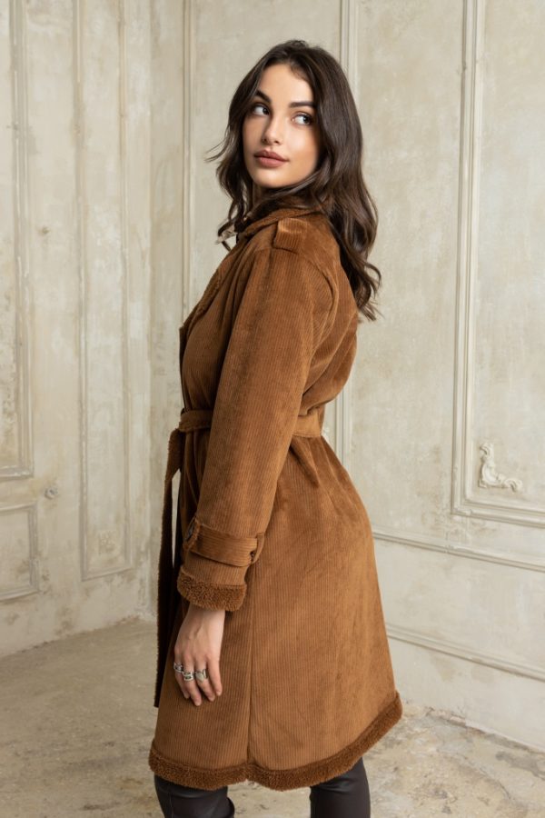 Κοτλέ ημίπαλτο με γουνάκι εσωτερικά ταμπά - Image 3