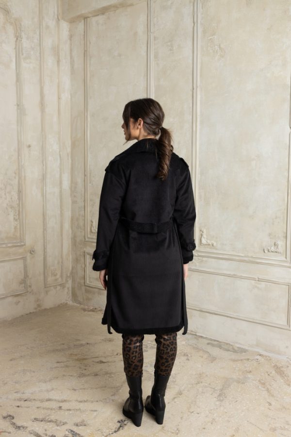 Κοτλέ ημίπαλτο με γουνάκι εσωτερικά black - Image 2