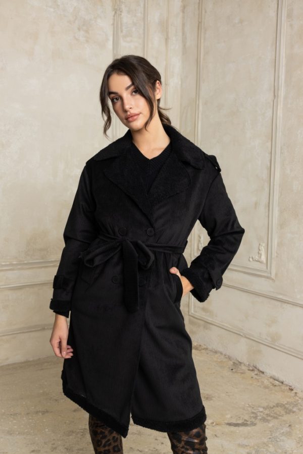 Κοτλέ ημίπαλτο με γουνάκι εσωτερικά black - Image 1